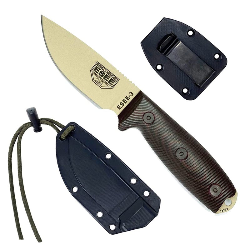 ESEE3 1095 Carbon Steel Black Sheath Desert Tan Blade BloodBlack G10 3D Handle