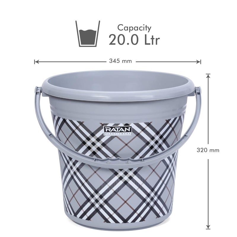RATAN PLASTICWARE Pack of 5 Bathroom Full Set Combo 20L Bucket X 215L Mug X 2 Nova Patla Stool 107 X 1 Bath Sets for Home Kitchen Frosty Checks Print Grey - Image 2