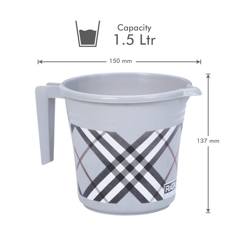 RATAN PLASTICWARE Pack of 5 Bathroom Full Set Combo 20L Bucket X 215L Mug X 2 Nova Patla Stool 107 X 1 Bath Sets for Home Kitchen Frosty Checks Print Grey - Image 3