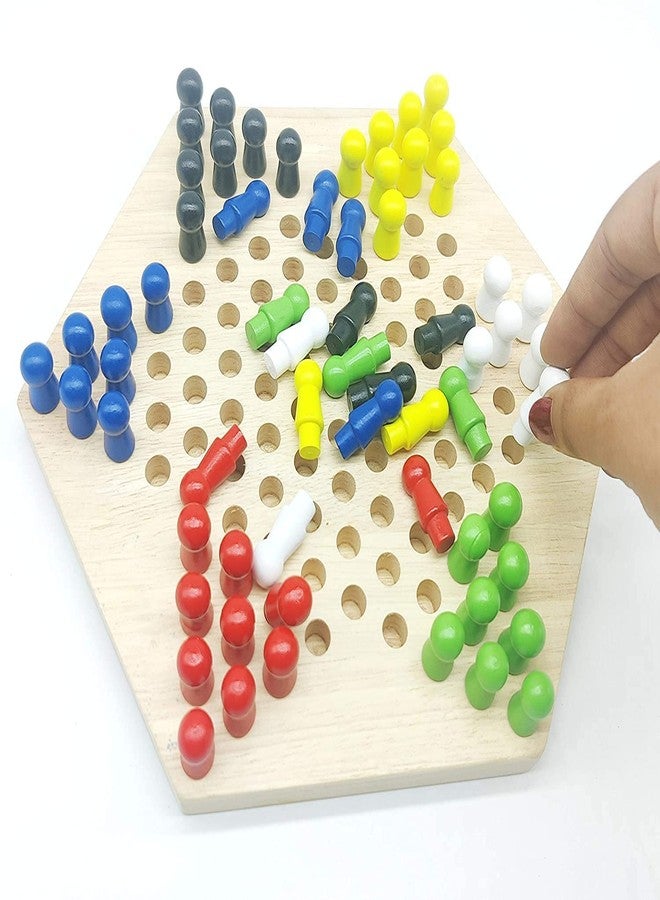 Little Mind KNK WoodenChina Checkers & Peg Board Game | Montessori Color Sorting Strategy Toy | Cognitive Skill Development | Educational Learning Game for Kids 3+ Years - Image 4
