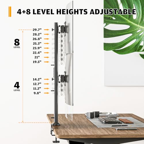 HEMUDU Dual Monitor Articulating Desk Mount Arm Stand - Vertical Stack Screen Supports Two 13 to 34 Inch Computer Monitors with C Clamp - Image 4
