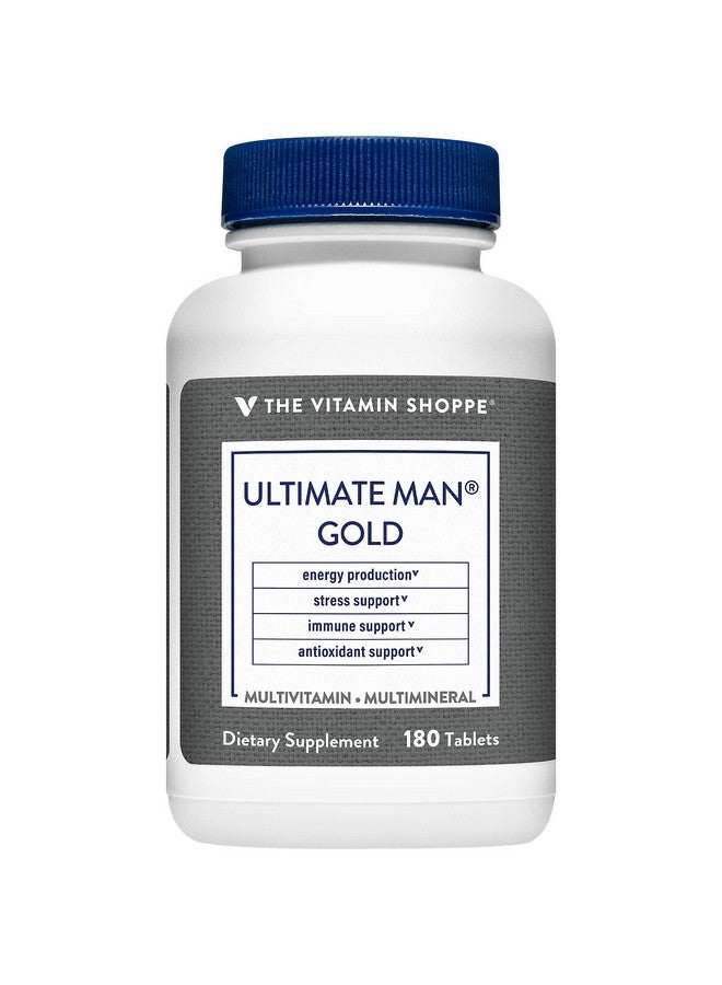 The Vitamin Shoppe فيتامينات متعددة للرجال الذهبية عالية الفعالية مزيج طاقة ومضادات أكسدة يومي مكمل متعدد المعادن لصحة الرجال المثلى خالي من الجلوتين والألبان (180 قرص) - Image 2