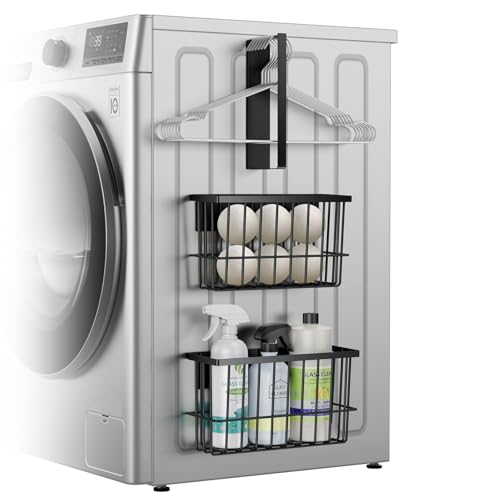 Detukna Laundry Room Organization and Storage Magnetic Dryer Ball Holder with Magnetic Hanger Holder Magnetic Lint Bin for Washer Dryer Iron Basket Dryer Ball Container Magnetic Laundry Organizer Black - Image 1