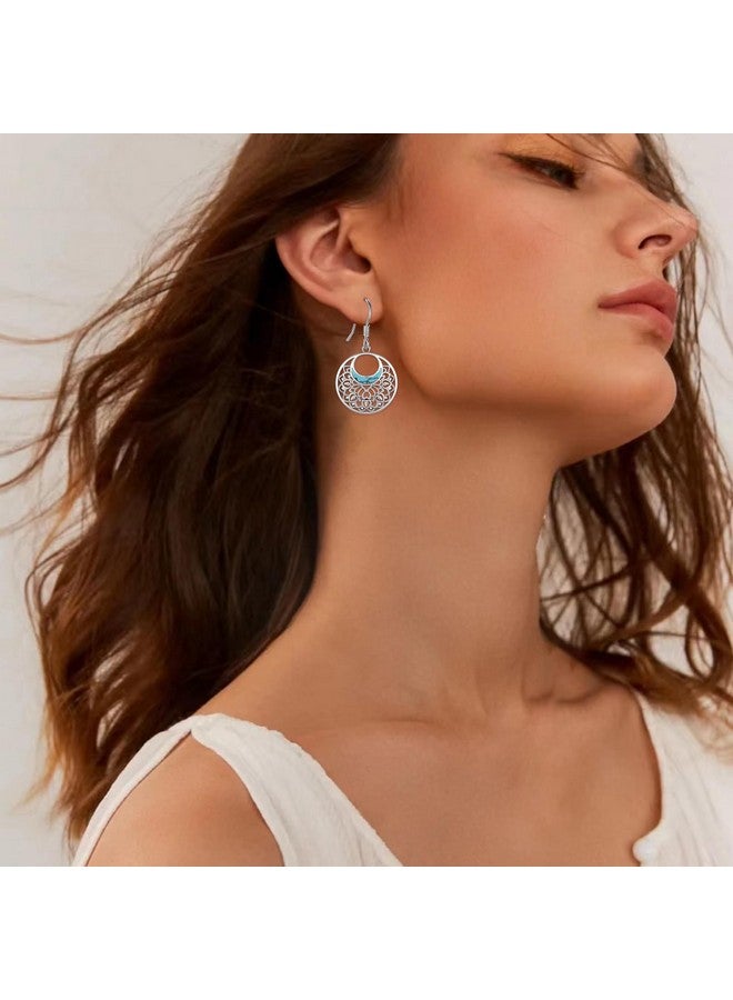 CUOKA MIRACLE Lotus Earrings 925 Sterling Silver Lotus Flower Drop Earrings Turquoise Jewelry Flower Dangle Tribal Earrings Gifts For Women Mom Wife Girlfriend - Image 4