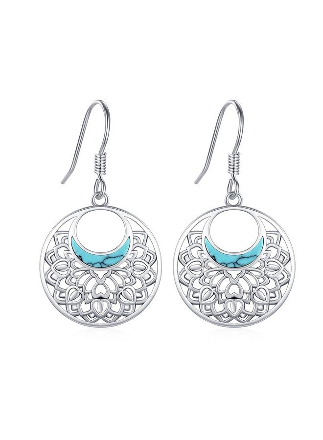 CUOKA MIRACLE Lotus Earrings 925 Sterling Silver Lotus Flower Drop Earrings Turquoise Jewelry Flower Dangle Tribal Earrings Gifts For Women Mom Wife Girlfriend - Image 1