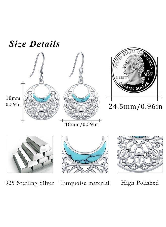 CUOKA MIRACLE Lotus Earrings 925 Sterling Silver Lotus Flower Drop Earrings Turquoise Jewelry Flower Dangle Tribal Earrings Gifts For Women Mom Wife Girlfriend - Image 3