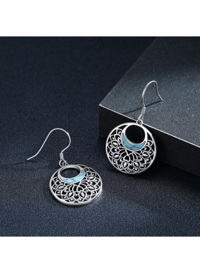 CUOKA MIRACLE Lotus Earrings 925 Sterling Silver Lotus Flower Drop Earrings Turquoise Jewelry Flower Dangle Tribal Earrings Gifts For Women Mom Wife Girlfriend - Image 2