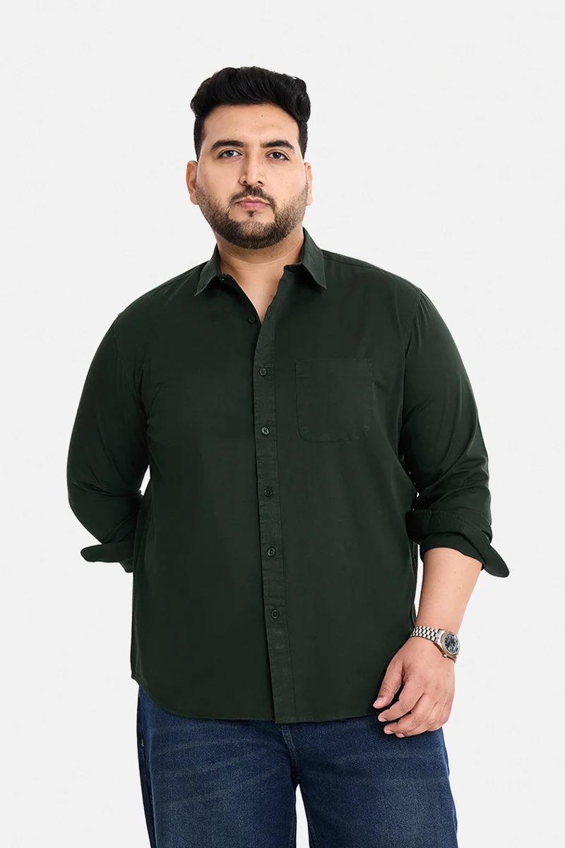 سنيتش Dark Green Solid Long Sleeve Regular Fit Casual Plus Size Shirt