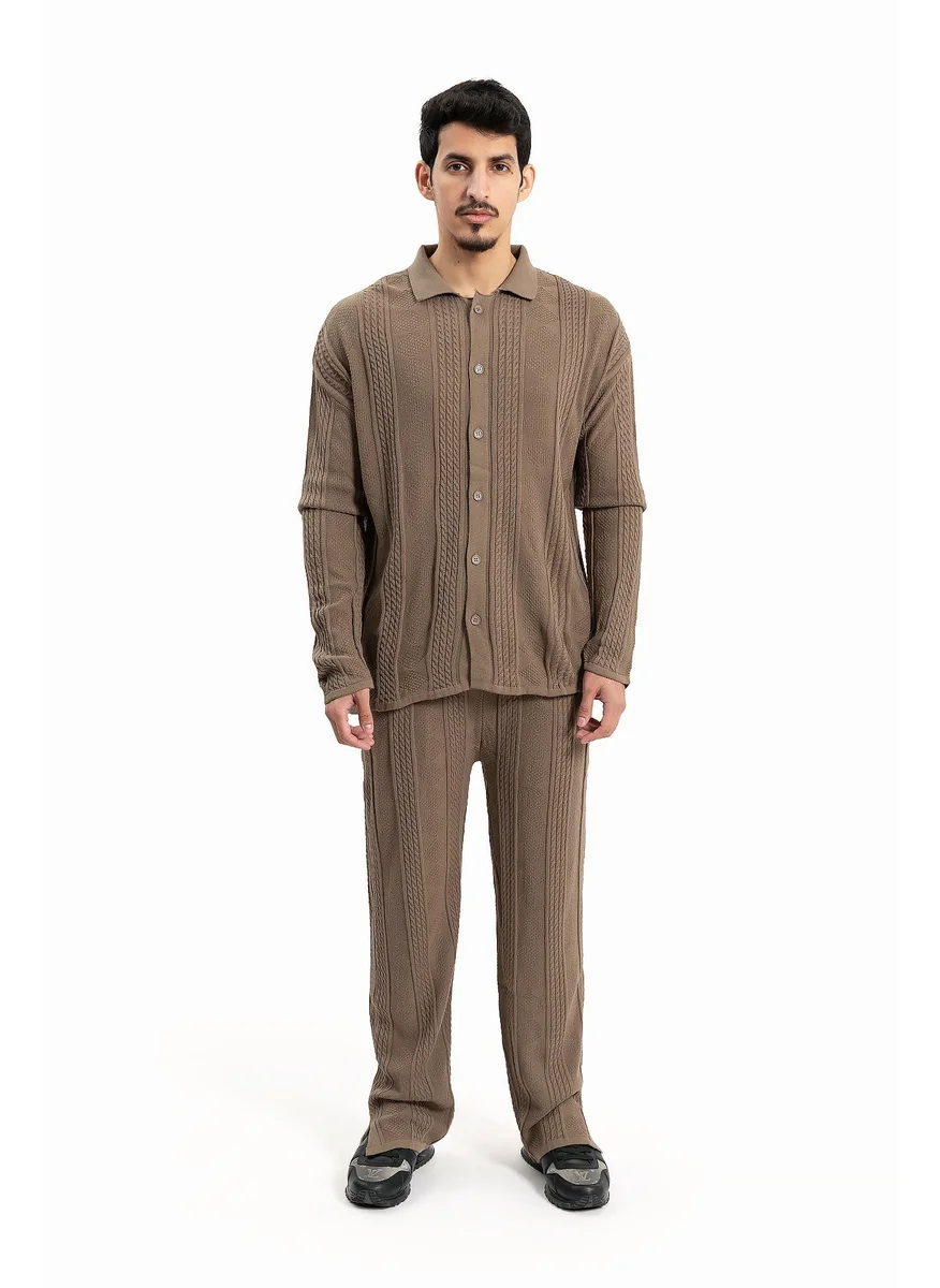 Wecre8 Men Beige Polo Sweater and Pants Set by WECRE8