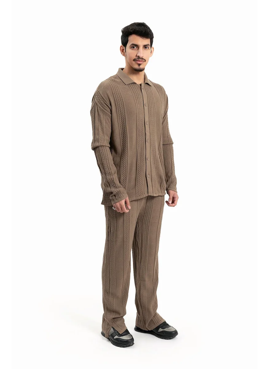 Wecre8 Men Beige Polo Sweater and Pants Set by WECRE8