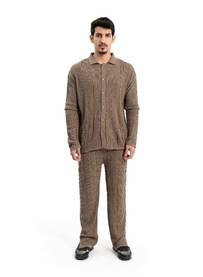 Wecre8 Men Beige Polo Sweater and Pants Set