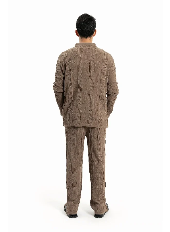 Wecre8 Men Beige Polo Sweater and Pants Set