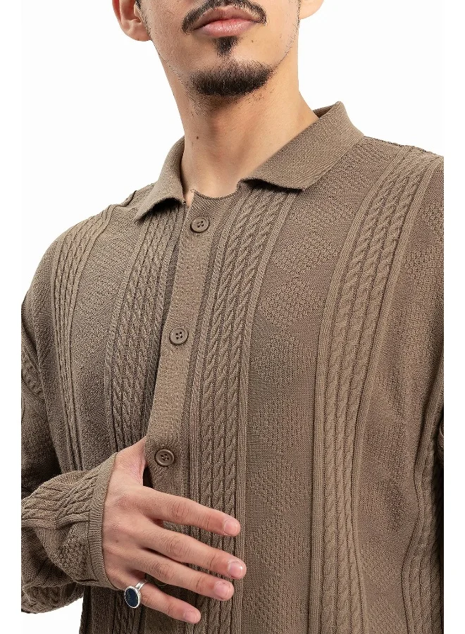 Wecre8 Men Beige Polo Sweater and Pants Set