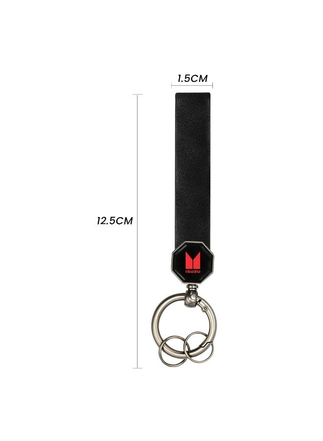 ISUZU Premium ISUZU Leather Car Keychain 12.5cm, Durable PU Leather Strap with Metal Keyring, 360° Rotating Swivel Design, Double Screw Fixing, Anti-Fade, Scratch & Crack Resistant, Compact Universal Key Holder for Car, Home & Office Use - Image 2