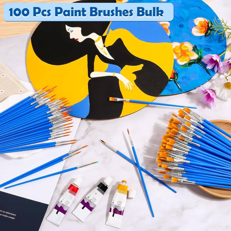 anezus Small Paint Brushes Bulk, 100 Pcs Flat and Round Pointed Brushes Craft Paint Brushes for Classroom Watercolor Canvas Face Painting - Image 2