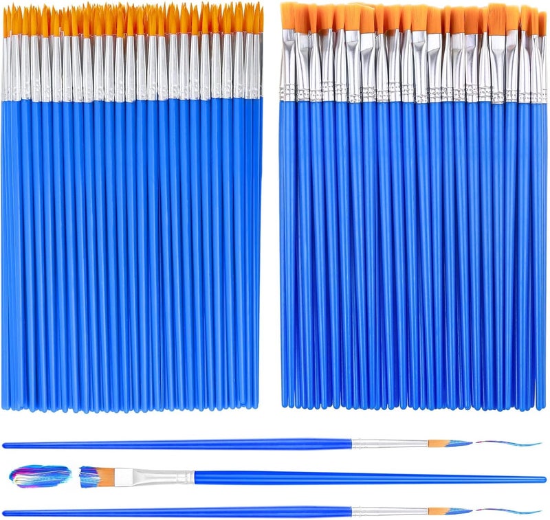 anezus Small Paint Brushes Bulk, 100 Pcs Flat and Round Pointed Brushes Craft Paint Brushes for Classroom Watercolor Canvas Face Painting - Image 1
