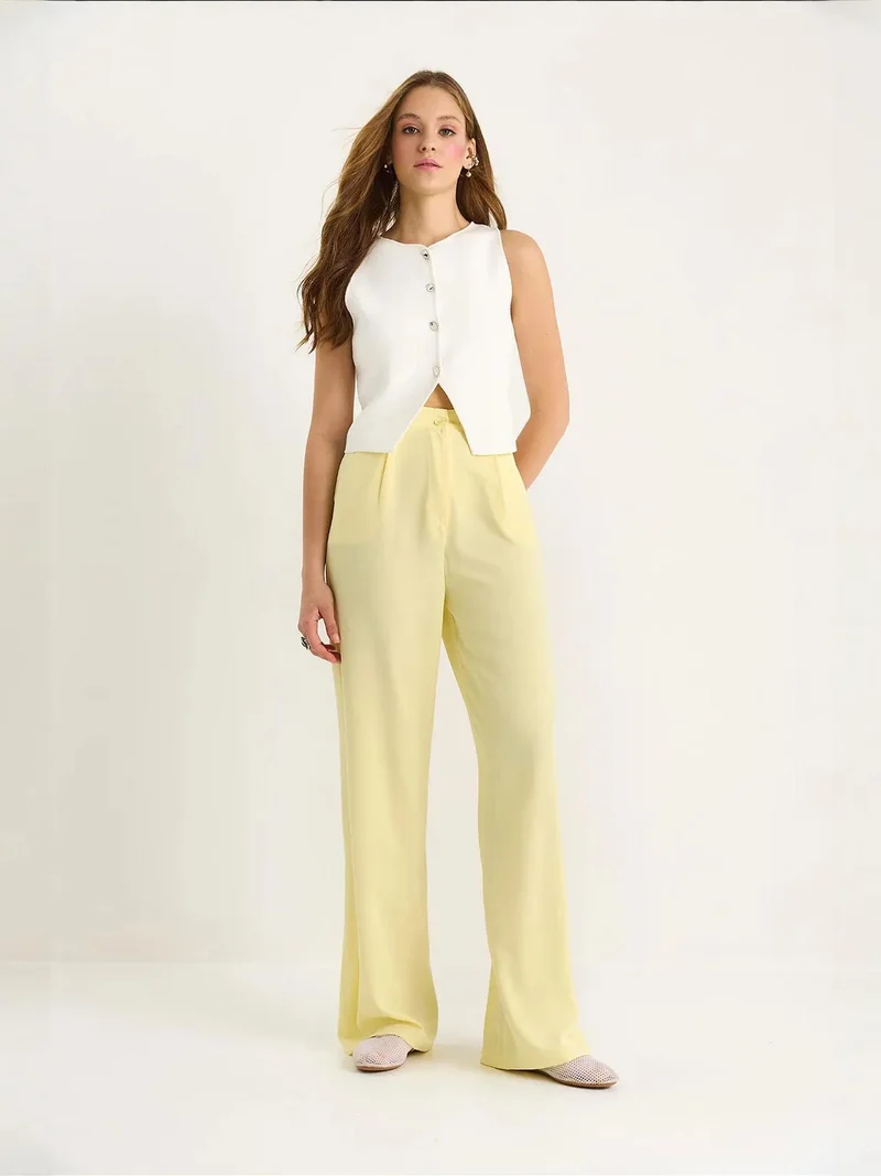 Bianco Lucci LUCCI High Waist Palazzo Pants with Button Closure