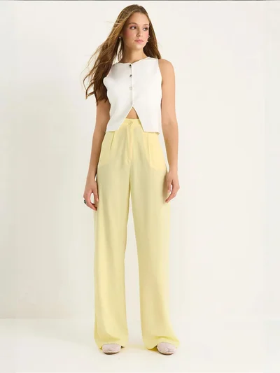 Bianco Lucci LUCCI High Waist Palazzo Pants with Button Closure