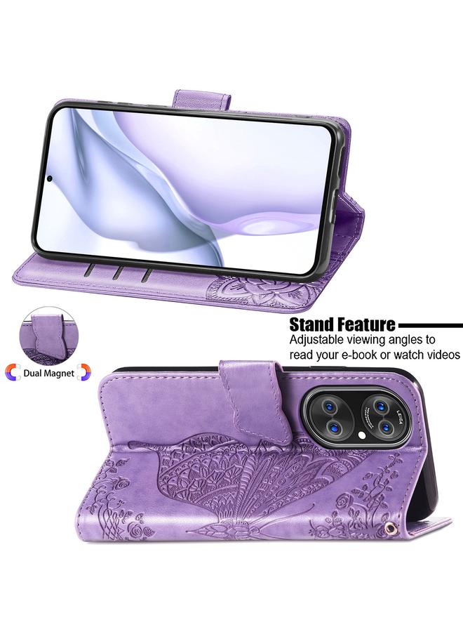 Zaboon Case For Huawei P50 Pro Butterfly Love Flowers Embossed Horizontal Flip Leather Case with Holder & Card Slots & Wallet & Lanyard - Image 4