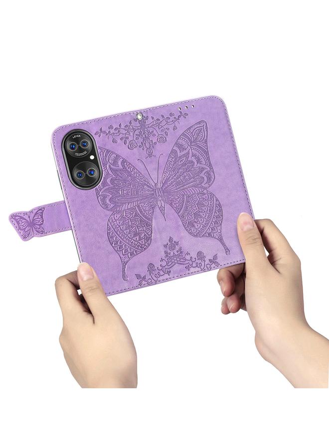 Zaboon Case For Huawei P50 Pro Butterfly Love Flowers Embossed Horizontal Flip Leather Case with Holder & Card Slots & Wallet & Lanyard - Image 5