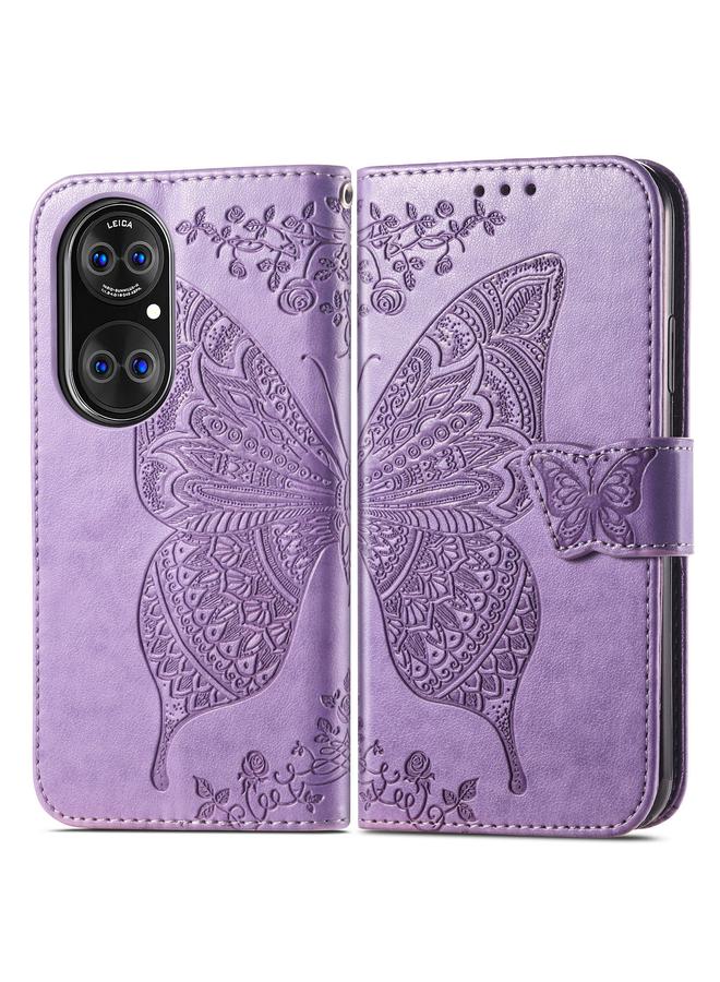 Zaboon Case For Huawei P50 Pro Butterfly Love Flowers Embossed Horizontal Flip Leather Case with Holder & Card Slots & Wallet & Lanyard - Image 2