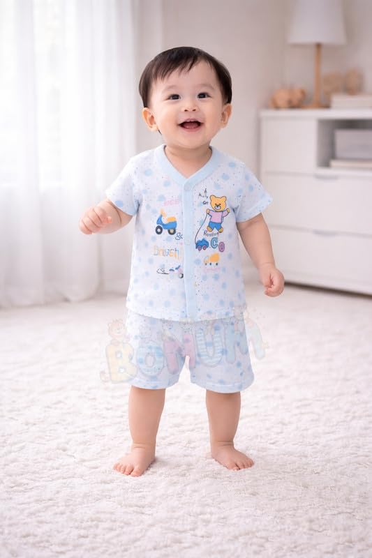 BONUM Baby's Boy's Girl's 100% Cotton Button Shirt with Short Pant Set of 3 Half Sleeves New Born Baby Clothes - Image 4