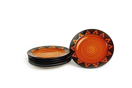 Caffeine Ceramic Handmade Stoneware Brown Surya Print Dinner Plates 10 inch Set of 6 Ceramic Plates for Dinner (Microwave & Dishwasher Safe) - Image 1