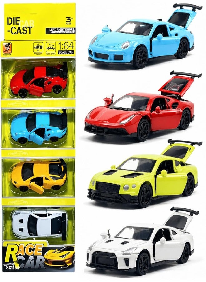 Sky Tech® Diecast Metal Toy Super car Set of 4 Pull Back Racers Alloy Die Cast Openable Doors Racing Car for Kids High Speed Metal Toy Car Play Set for Children Best Gifts Toys for Boys - Image 1