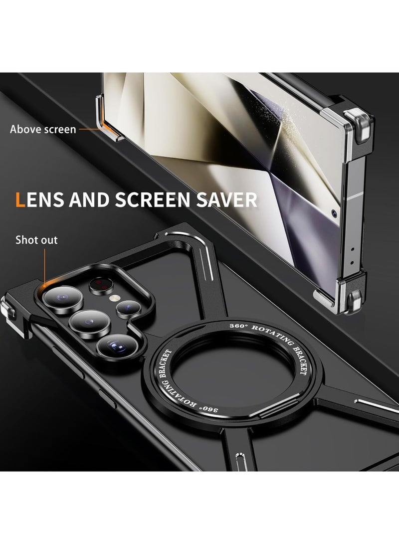 Adando Metal Case for Samsung Galaxy S26 Ultra Case with Ring Stand [Compatible with MagSafe] Mil-Drop Protection Shockproof Slim Frameless Cover for S26 Ultra (Black) - Image 3