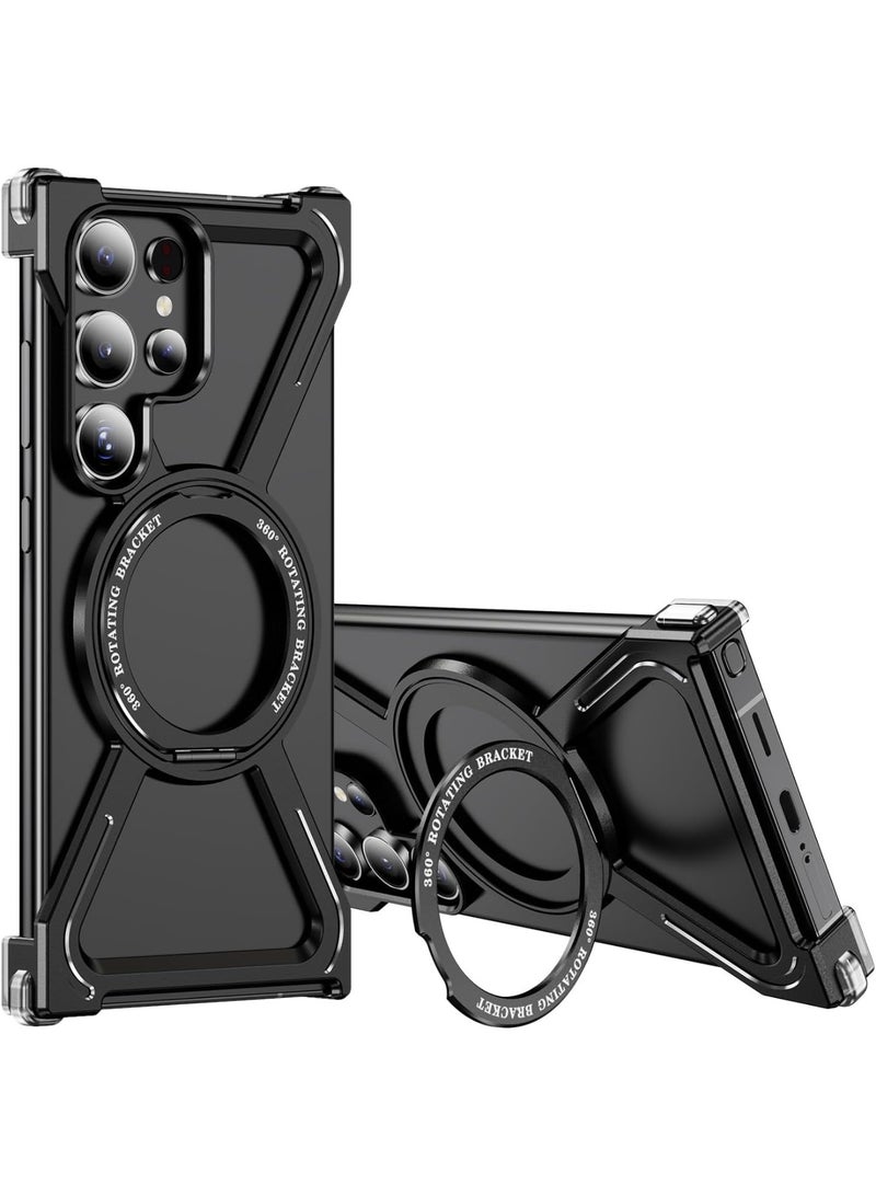 Adando Metal Case for Samsung Galaxy S26 Ultra Case with Ring Stand [Compatible with MagSafe] Mil-Drop Protection Shockproof Slim Frameless Cover for S26 Ultra (Black) - Image 1