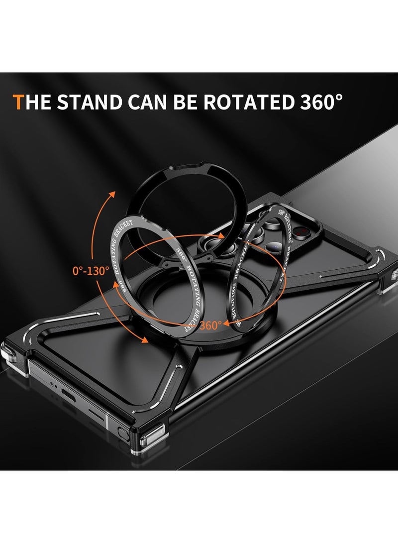 Adando Metal Case for Samsung Galaxy S26 Ultra Case with Ring Stand [Compatible with MagSafe] Mil-Drop Protection Shockproof Slim Frameless Cover for S26 Ultra (Black) - Image 2