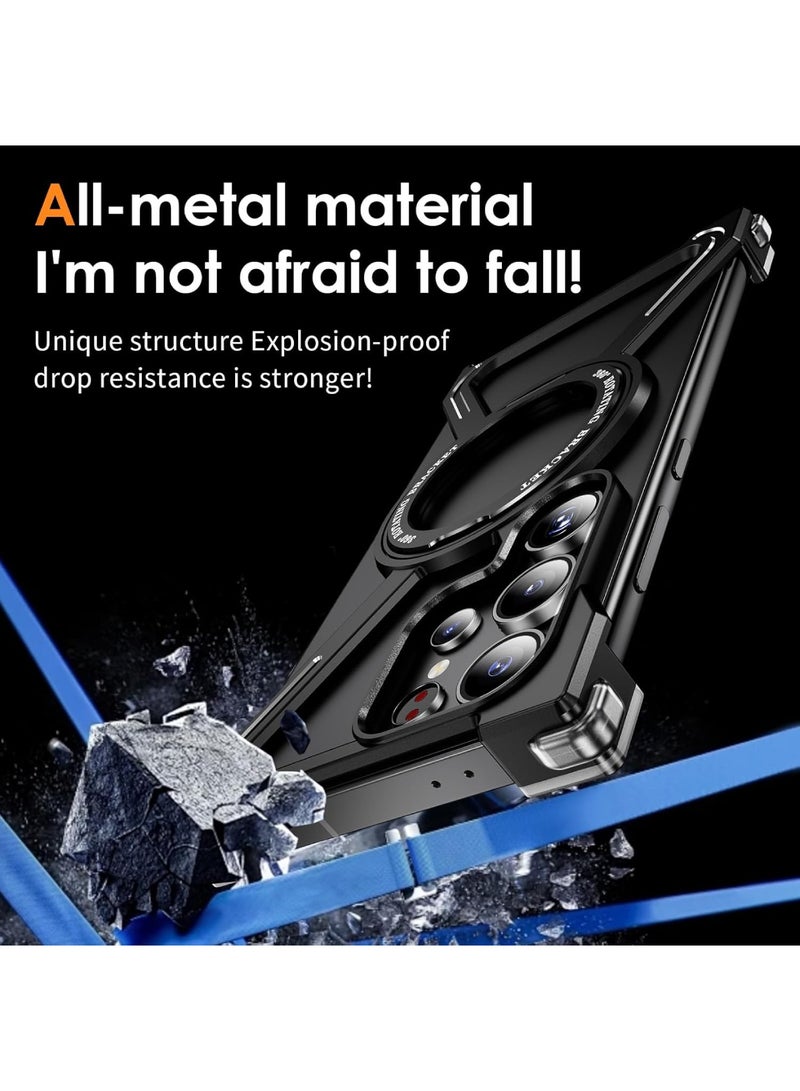 Adando Metal Case for Samsung Galaxy S26 Ultra Case with Ring Stand [Compatible with MagSafe] Mil-Drop Protection Shockproof Slim Frameless Cover for S26 Ultra (Black) - Image 4