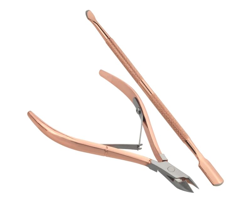 Generic NPAH 2PC Cuticle Trimmer with Cuticle Pusher Cuticle Nipper Professional Grade Stainless Steel Cuticle Remover Cutter Clipper Durable Pedicure Manicure Tools ROSE 2PC CUTICLE TOOLS  - Image 3