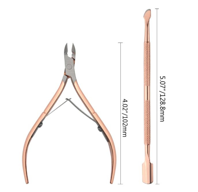Generic NPAH 2PC Cuticle Trimmer with Cuticle Pusher Cuticle Nipper Professional Grade Stainless Steel Cuticle Remover Cutter Clipper Durable Pedicure Manicure Tools ROSE 2PC CUTICLE TOOLS  - Image 2