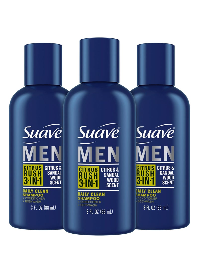 Suave Suave Men Body Wash 3in1 Citrus Rush  TravelSize Shampoo Conditioner  Body Soap AllinOne Formula with Keratin for Healthy Hair  Skin 3 Oz Ea Pack of 3 