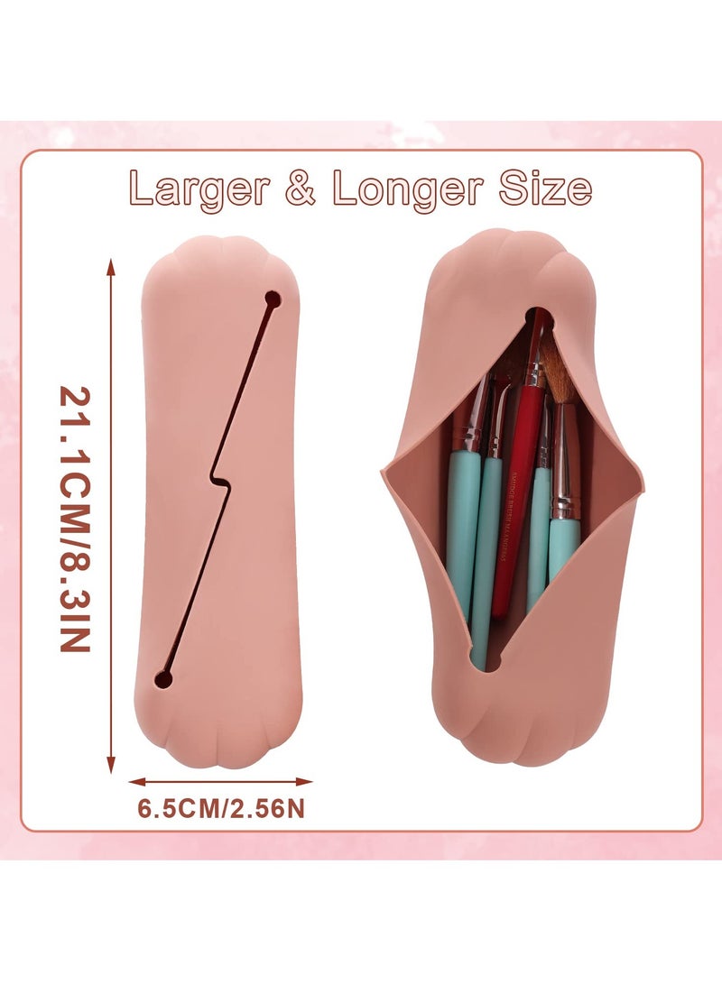 SYOSI SYOSI Travel Makeup Brush Bag, Silicone Makeup Brush Storage Bag  Portable Makeup Brush Holder Soft Silicone Makeup Tools Organizer for Women Small Cosmetic Bag for Travel  (Pink Brown)  - Image 2