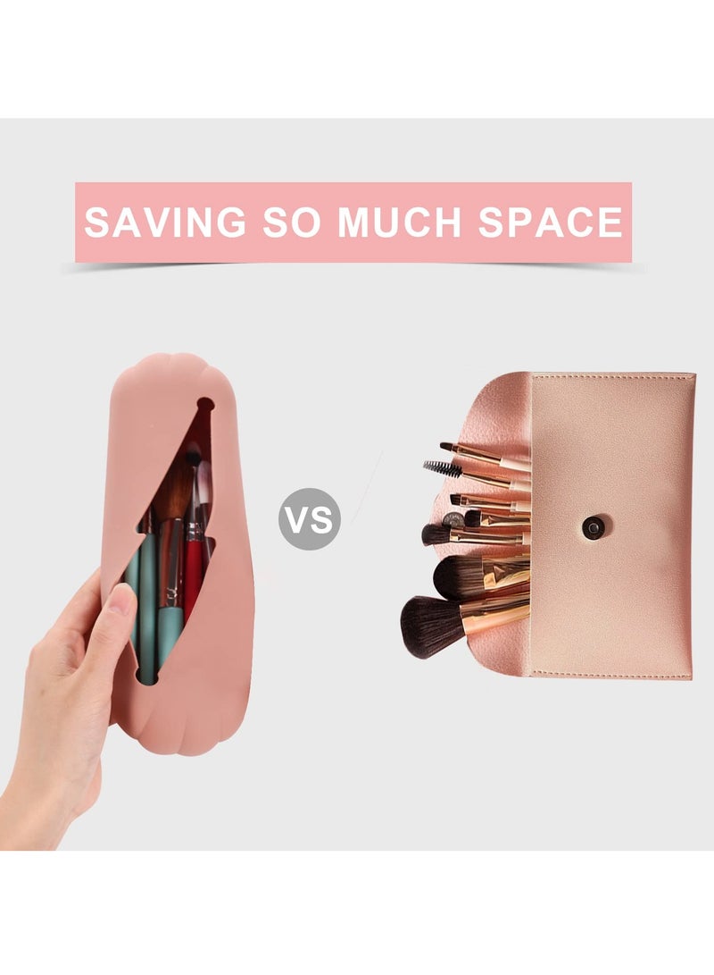 SYOSI SYOSI Travel Makeup Brush Bag, Silicone Makeup Brush Storage Bag  Portable Makeup Brush Holder Soft Silicone Makeup Tools Organizer for Women Small Cosmetic Bag for Travel  (Pink Brown)  - Image 4