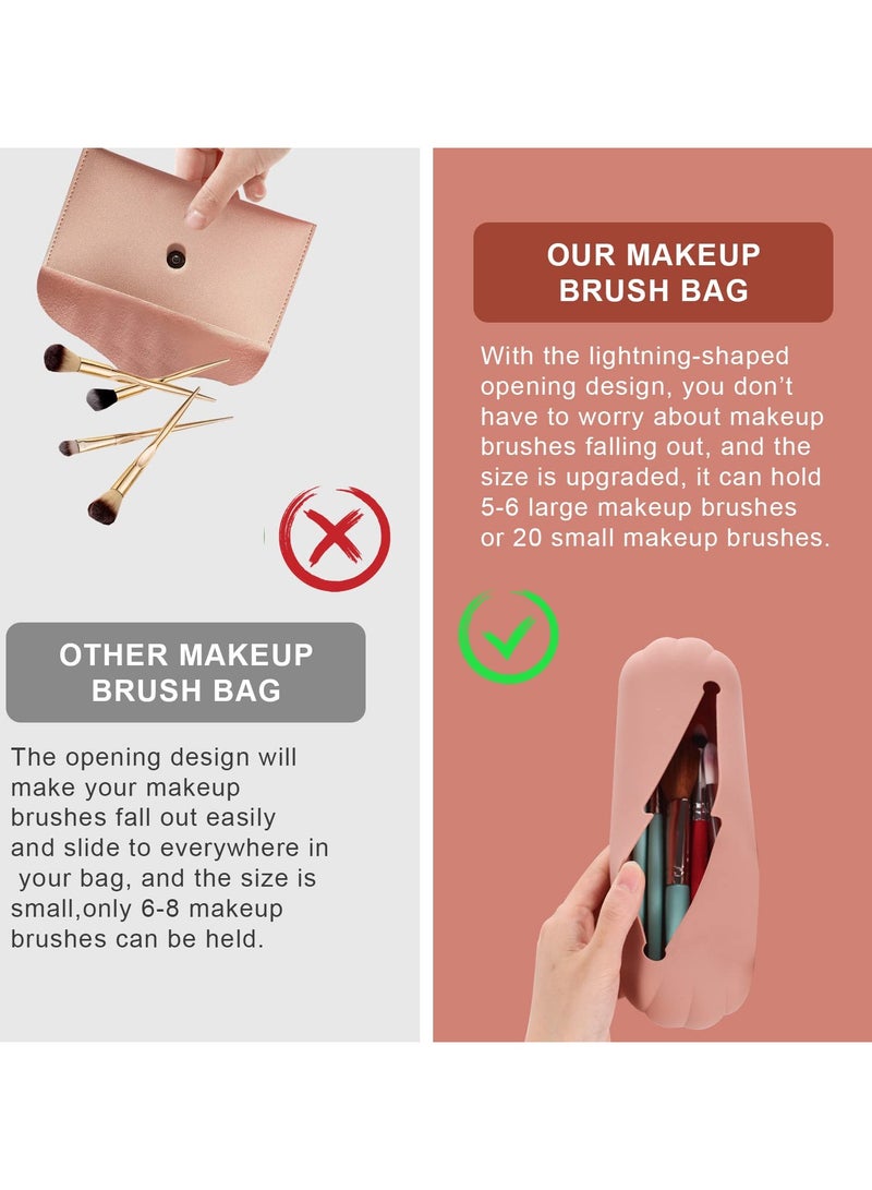 SYOSI SYOSI Travel Makeup Brush Bag, Silicone Makeup Brush Storage Bag  Portable Makeup Brush Holder Soft Silicone Makeup Tools Organizer for Women Small Cosmetic Bag for Travel  (Pink Brown)  - Image 5