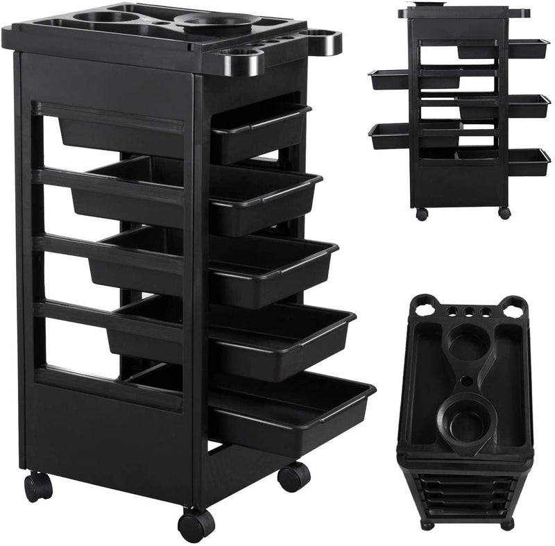 Sweetpea SWEETPEAFx 5 Layer Salon SPA Beauty Hairdressing Rolling Trolley Cart with Drawers Hair Dryer Service Tray Tool Storage Cart Black 5 DrawersTrolley  - Image 4
