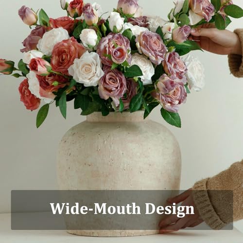 Tuioyoc Large Ceramic Vase, 11" Rustic Farmhouse Terracotta Vase for Home Decor, Artisan Decorative Flower Vase for Living Room, Table Centerpiece, Bedroom (Terracotta Beige) - Image 2