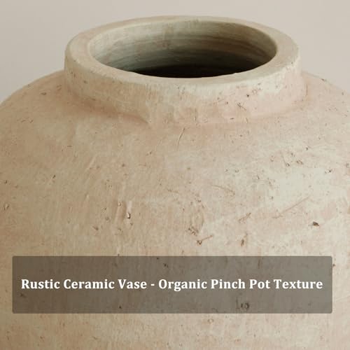 Tuioyoc Large Ceramic Vase, 11" Rustic Farmhouse Terracotta Vase for Home Decor, Artisan Decorative Flower Vase for Living Room, Table Centerpiece, Bedroom (Terracotta Beige) - Image 4