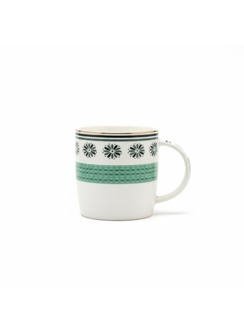 Artisan Ceramic Mug with Geometric Green Band & Floral Motif