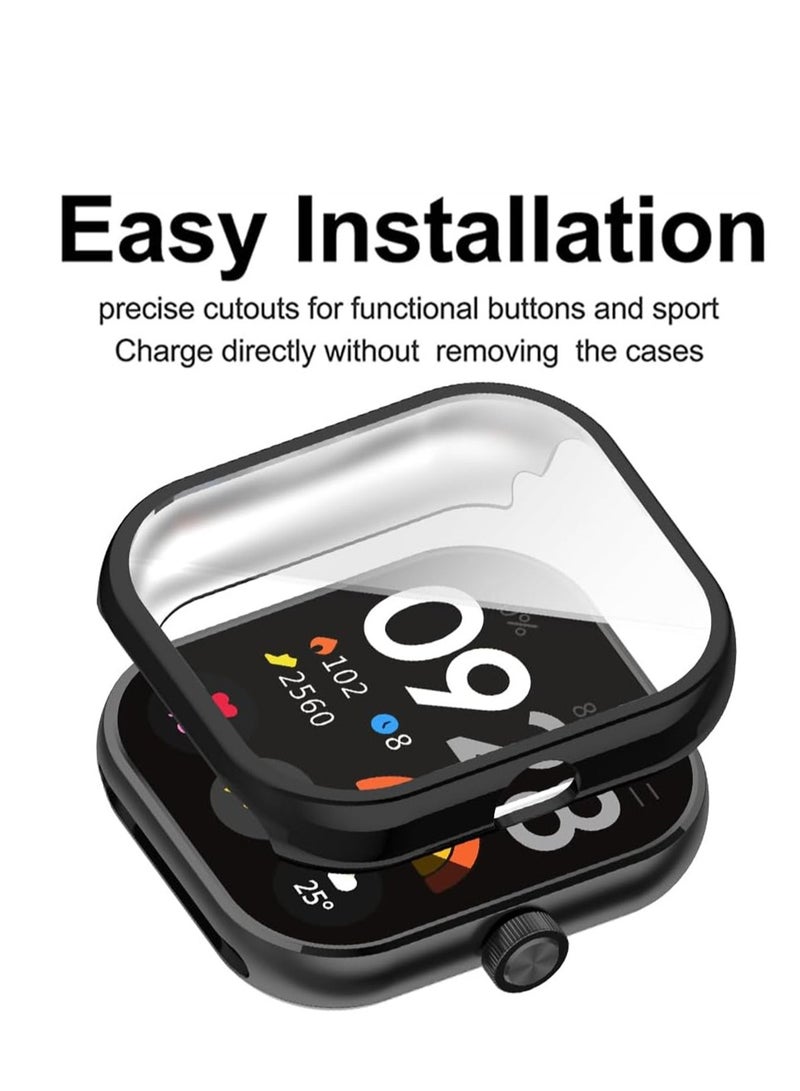 KASTWAVE Case for Xiaomi Redmi Watch 4, Tempered Glass Screen Protector, PC Hard Case Tempered Glass Screen Protection Cover Slim Full Cover Scratch Proof Protector, 2 Pcs, Black and Silver - Image 2