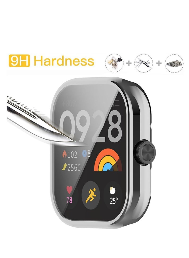 KASTWAVE Case for Xiaomi Redmi Watch 4, Tempered Glass Screen Protector, PC Hard Case Tempered Glass Screen Protection Cover Slim Full Cover Scratch Proof Protector, 2 Pcs, Black and Silver - Image 4