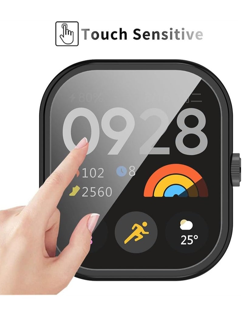 KASTWAVE Case for Xiaomi Redmi Watch 4, Tempered Glass Screen Protector, PC Hard Case Tempered Glass Screen Protection Cover Slim Full Cover Scratch Proof Protector, 2 Pcs, Black and Silver - Image 5