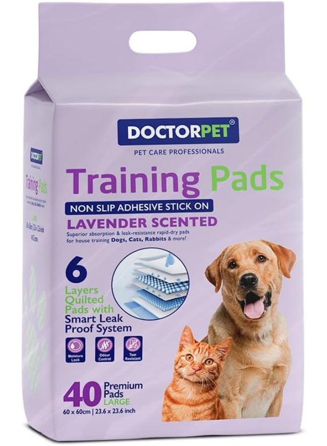 DoctorPet Doctor Pet Training Pads,Lavender Scented Non Slip Adhesive Stick on Pads, 60x60cm Size, 40g with 40 Premium Pads - Image 1