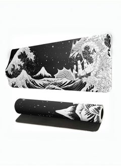 TREYO Black and White Japanese Wave Dragon Design Large Gaming Mouse Pad – 800 * 300 * 3mm XL Desk Mat | Anti-Slip Base & Spill-Resistant | Stitched Edges for Long-Lasting Durability | Perfect for Keyboard & Mouse Setup  - Image 1