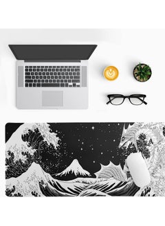 TREYO Black and White Japanese Wave Dragon Design Large Gaming Mouse Pad – 800 * 300 * 3mm XL Desk Mat | Anti-Slip Base & Spill-Resistant | Stitched Edges for Long-Lasting Durability | Perfect for Keyboard & Mouse Setup  - Image 2
