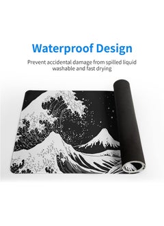 TREYO Black and White Japanese Wave Dragon Design Large Gaming Mouse Pad – 800 * 300 * 3mm XL Desk Mat | Anti-Slip Base & Spill-Resistant | Stitched Edges for Long-Lasting Durability | Perfect for Keyboard & Mouse Setup  - Image 4