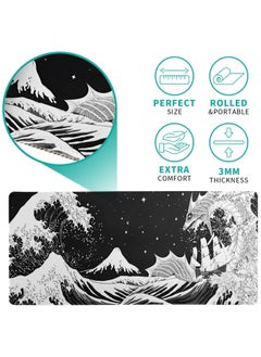 TREYO Black and White Japanese Wave Dragon Design Large Gaming Mouse Pad – 800 * 300 * 3mm XL Desk Mat | Anti-Slip Base & Spill-Resistant | Stitched Edges for Long-Lasting Durability | Perfect for Keyboard & Mouse Setup  - Image 5
